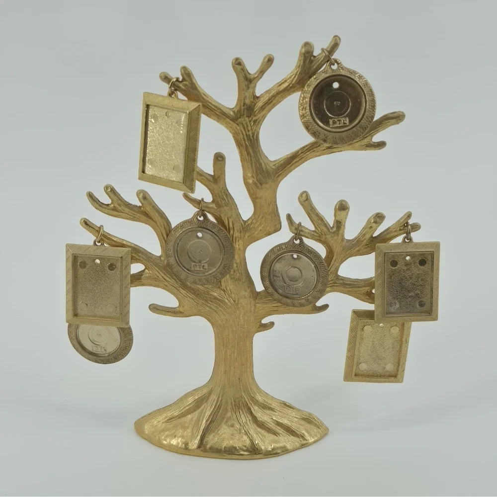 1970's Brass Gold Finish Charms Accessory Tree BY SEARS With 8 Mini Photo Frame